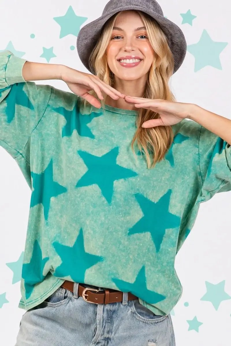 SAGE + FIG Mineral Wash Star Pattern T-Shirt - Love Salve